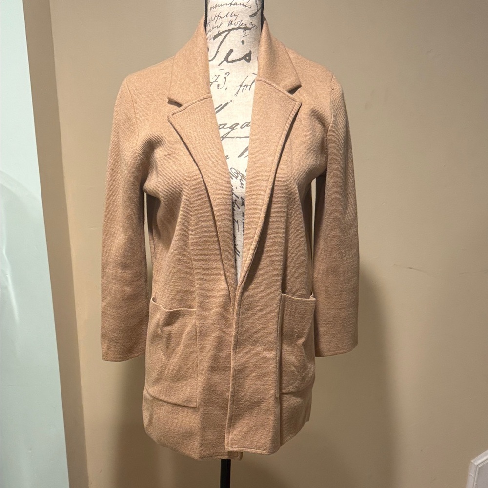 Women's Tan Sweater Blazer Coat